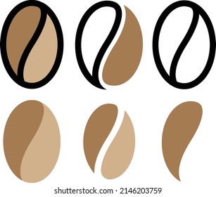 Coffee bean design, set. Yin-yang sign allusion. Logo  sign, vector illustration