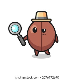 coffee bean detective character is analyzing a case , cute style design for t shirt, sticker, logo element