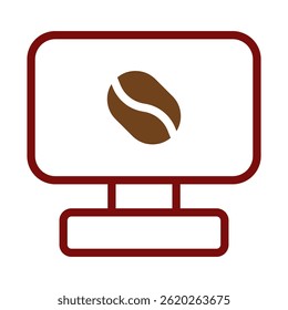 Ilustración digital del grano de café en el símbolo del monitor para el concepto de café en línea
