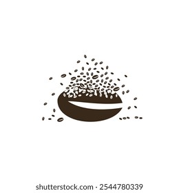 El grano de café se desintegra en los granos de café. El efecto de la destrucción. Dispersión.