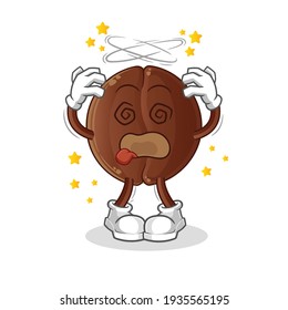 Kaffeebohnen schwindelig Kopf Maskottchen. Cartoon-Vektorgrafik