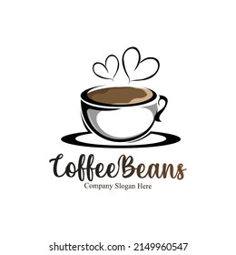 coffee bean drink logo design in brown color vector illustration