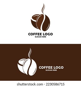 coffee bean drink logo design in brown color vector illustration