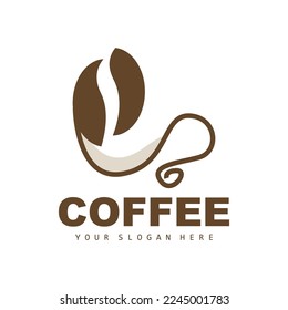 diseño del logotipo de la bebida de frijol café en color marrón ilustración vectorial