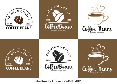 diseño del logotipo de la bebida de frijol café en color marrón ilustración vectorial