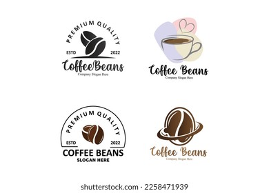 coffee bean drink logo design in brown color vector illustration