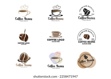 coffee bean drink logo design in brown color vector illustration
