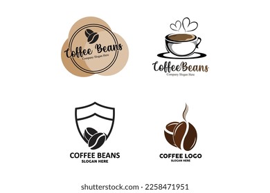 coffee bean drink logo design in brown color vector illustration