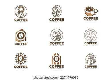 coffee bean drink logo design in brown color vector illustration