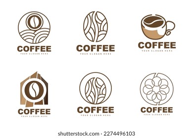 diseño del logotipo de la bebida de frijol café en color marrón ilustración vectorial