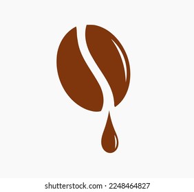Coffee bean with coffee drop icon. Vector illustration.