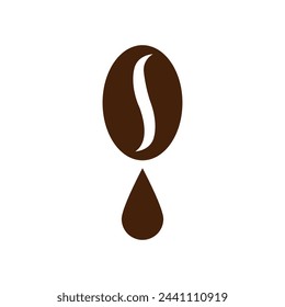 Coffee bean with coffee drop icon. Vector illustration.