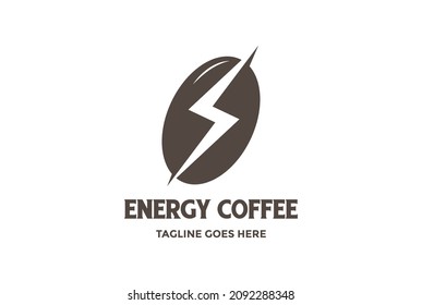 Coffee Bean with Electric Light Power Energy for Cafe Bar Shop Logo Design