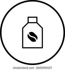 Coffee bean essence illustration in a bottle within circular frame icon logo
