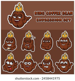 Conjunto de expresión de grano de café. Personaje de dibujos animados de mascota para sabor, cepa, etiqueta y producto de embalaje. Ilustración vectorial