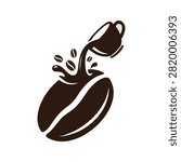 Coffee bean featuring pouring cup silhouette for coffee shop