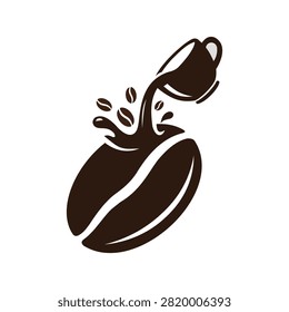 Coffee bean featuring pouring cup silhouette for coffee shop