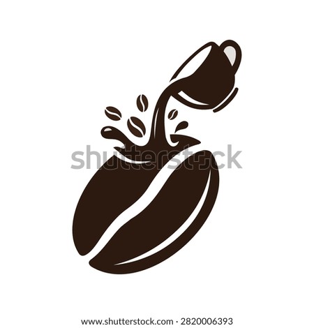 Coffee bean featuring pouring cup silhouette for coffee shop