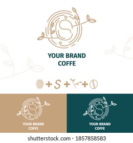 Coffee bean and fingerprint vector on cream and white background