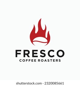 coffee bean with fire logo design vector silhouette illustration