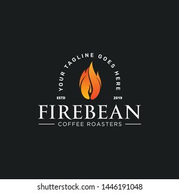 Coffee Bean and Fire with Rustic Style Logo Template