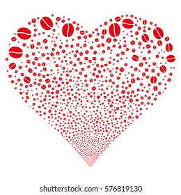 Coffee Bean fireworks with heart shape. Vector illustration style is flat red iconic symbols on a white background. Object love heart done from confetti design elements.