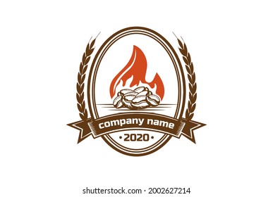 Coffee Bean with Flame for Roasted Coffee Product Logo Design Vector