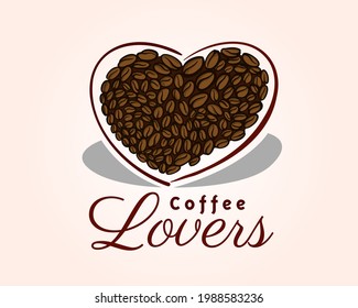 coffee bean forming love heart logo design template illustration