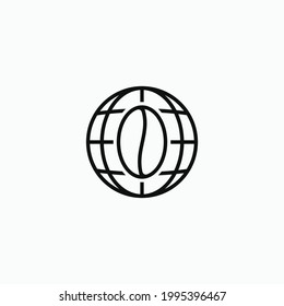 Coffee bean with Globe Planet symbol illustration, World International Coffee Day logo icon sign symbol design concept. Vector template
