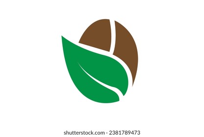 Coffee bean with green leaves icon isolated over white background. Coffee beans icons vector images. 