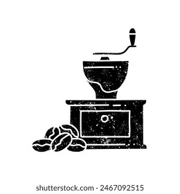 Icône dessinée à la main noire de fève et de broyeur à l'aspect grunge