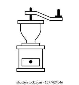 Coffee bean grinder coffeeshop isolated in black and white