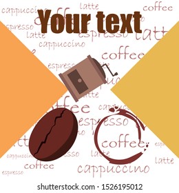 Coffee bean, coffee grinder. Design elements for a cafe. Vector background.