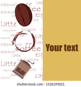 Coffee bean, coffee grinder. Design elements for a cafe. Vector background.