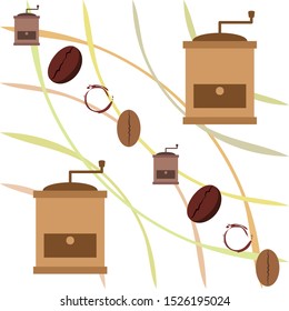 Coffee bean, coffee grinder. Design elements for a cafe. Vector background.