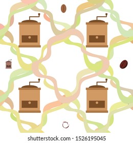 Coffee bean, coffee grinder. Design elements for a cafe. Vector background.