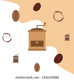 Coffee bean, coffee grinder. Design elements for a cafe. Vector background.