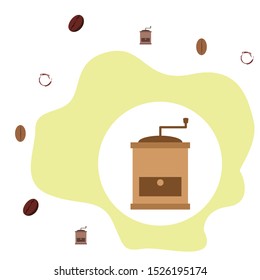 Coffee bean, coffee grinder. Design elements for a cafe. Vector background.