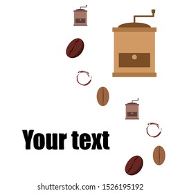 Coffee bean, coffee grinder. Design elements for a cafe. Vector background.