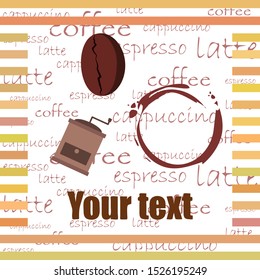Coffee bean, coffee grinder. Design elements for a cafe. Vector background.