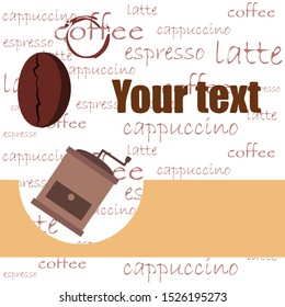 Coffee bean, coffee grinder. Design elements for a cafe. Vector background.