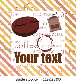 Coffee bean, coffee grinder. Design elements for a cafe. Vector background.