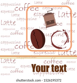 Coffee bean, coffee grinder. Design elements for a cafe. Vector background.