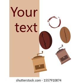 Coffee bean, coffee grinder. Design elements for a cafe. Vector background