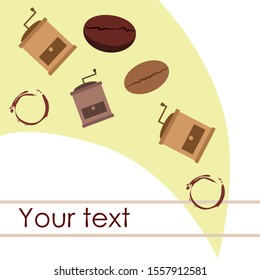 Coffee bean, coffee grinder. Design elements for a cafe. Vector background
