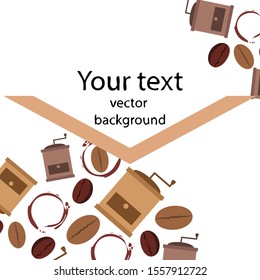 Coffee bean, coffee grinder. Design elements for a cafe. Vector background
