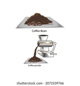 grano de café y molino aislados en el vector blanco EPS 10 ilustración
