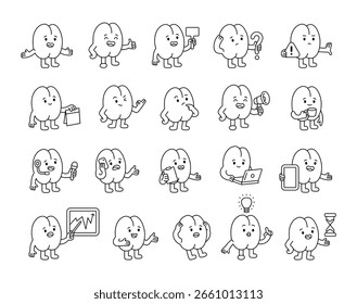 Kaffeebohnen-Führer-Zeichensatz, der verschiedene Emotionen zeigt, Zeichen hält, zeigt, lehrt, denkt und erklärt Ideen für Ihre Illustrationen und kreativen Designs Projekte