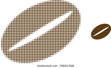 Coffee bean halftone dot icon illustration. Halftone pattern contains circle dots. Vector illustration of coffee bean icon on a white background. Flat abstraction for coffee bean symbol.