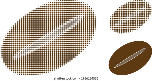 Icono de punto medio de semitono de café. El patrón de semitono contiene píxeles de círculo. Ilustración vectorial del icono del grano de café en un fondo blanco.